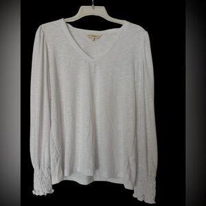 78 & Sunny White Soft Comfy Long Sleeve V-Neck Top Ruffled Cuffed Sleeves Large